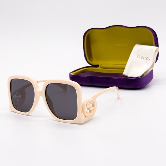 NEW GUCCI GG1326S 009 OVERSIZED IVORY GREY WOMEN SUNGLASSES GUCCI - Picture 2 of 14